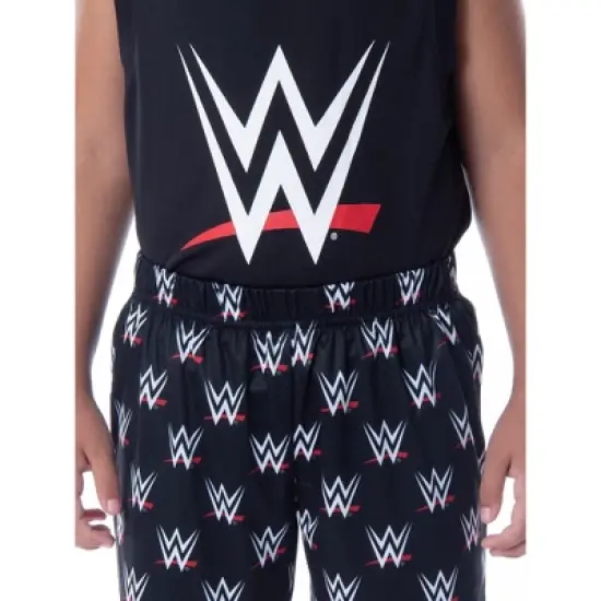 WWE Boys' World Wrestling Entertainment Logo Tank Short Pajama Set Black image {2}