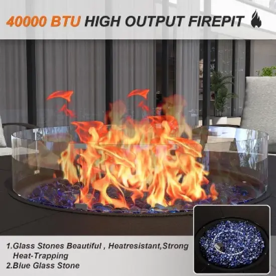 ALAULM 7 Piece Metal Outdoor Patio Furniture Set with 48" Round Fire Pit Table image {6}