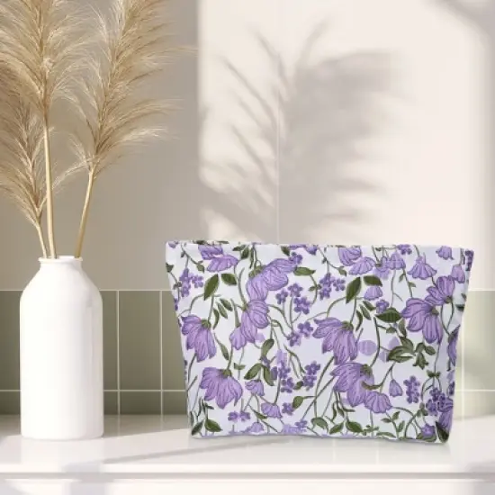 Unique Bargains Travel Canvas Floral Zipper-Closure Purple 1 Pc image {6}