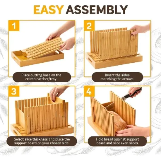 Bread Slicer for Homemade Bread - Adjustable Width Bread Cutter for Cakes, Bagels - Bamboo Bread Cutting Guide and Crumb Tray - (Knife Not Included) image {3}