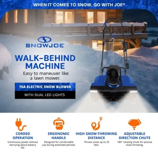 Snow Joe Corded Electric Walk Behind Snow Blower, 15-Amp Motor, 22" Clearing Path with 25 Feet Throwing Distance & 2 LED Lights, SNJ-SJ627E image {1}