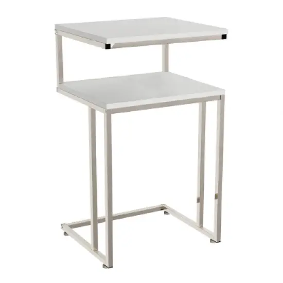 Hastings Home 2-Tier End Table - C-Shaped Side Table With Two Shelves and Metal Stand - White and Chrome image {7}
