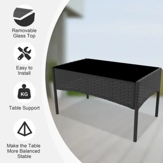 homfan 4-Piece All-Weather Wicker Patio Set, Outdoor Rattan Conversation Furniture with Cushions & Glass Table, for Garden, Porch, Poolside image {8}