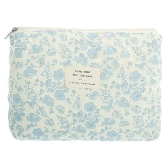 Unique Bargains Durable Medium Quilted Makeup Bag White Blue 1 Pc image {3}
