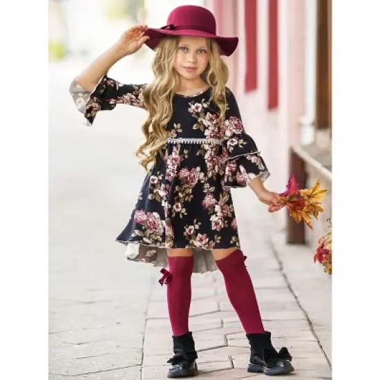 Girls Better In Black Floral Hi-Lo Dress - Mia Belle Girls image {2}