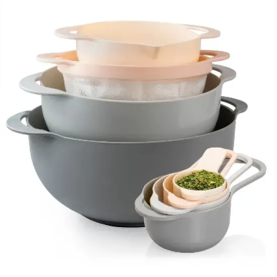 COOK WITH COLOR Nesting Bowls with Measuring Cups 8 Piece PINK image {2}
