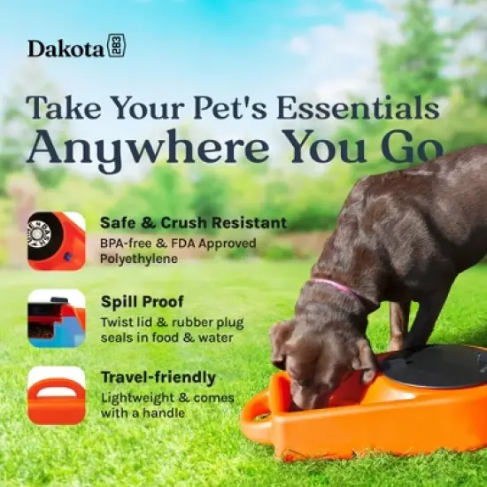 Dakota 283 Dine N Dash Weatherproof Large On-the-Go Travel Feeding and Water Storage System Pet Bowl with 8'' Twist Lid, Orange image {2}