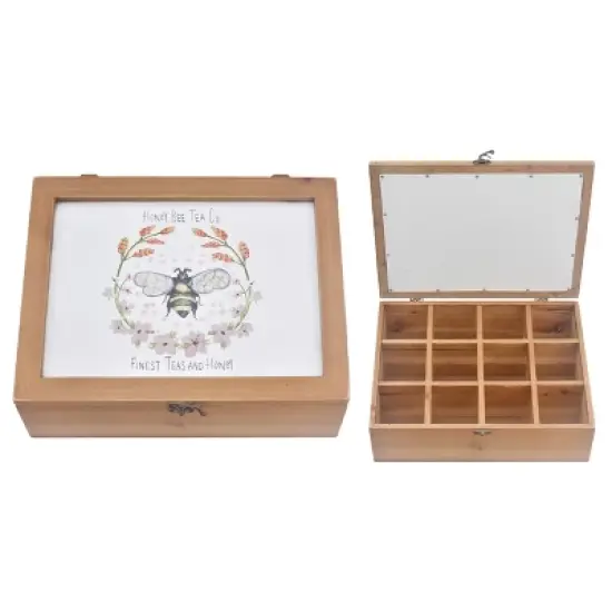 Transpac 13 Inch Brown Honey Bee Compartmentalized Tea Box Stylish Organizer for Tea Bags Perfect Kitchen Holder image {2}