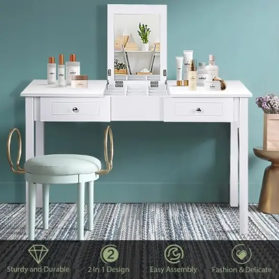 Costway Vanity Table Dressing Table Flip Top Desk Furniture White image {7}