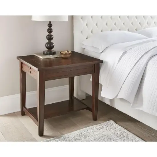 Classic Hardwood End Table - Charming Design, Cherry Finish - Ample Hidden Storage Space - Elegant Addition to Living Room image {2}