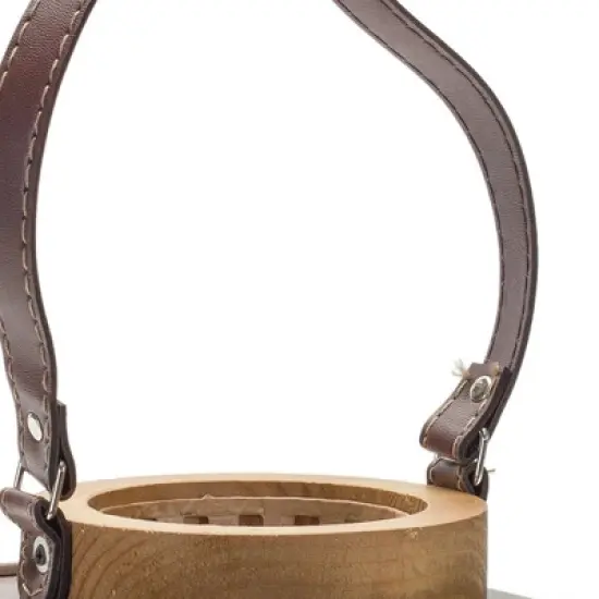 HomeRoots 7" Natural And Brown Distressed Lattice Iron And Wood Tabletop Lantern Candle Holder image {3}