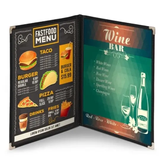 WeChef 60 Pack Restaurant Menu Covers 8.5 x 11" Book Style 2 Pages 4 Views Black image {5}