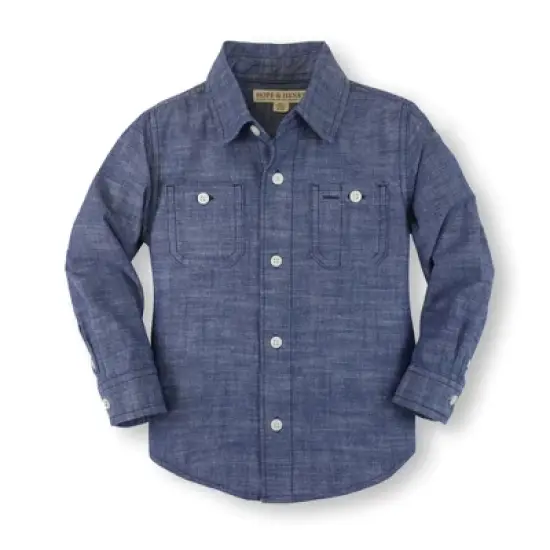Hope & Henry Boys' Organic Cotton Long Sleeve Chambray Button Down Shirt, Kids image {7}