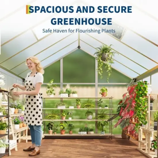 6x6FT Walk in Polycarbonate Greenhouses with Enhanced Aluminum Frame and Roof Vent for Outdoors and Seasons Garden Planting Silver image {3}