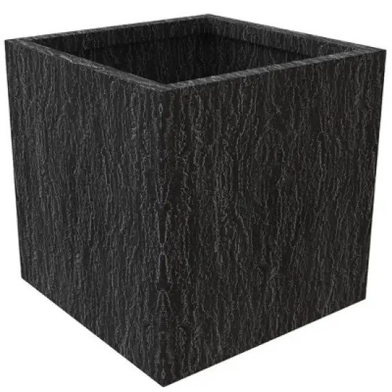 LeisureMod Verdura Square Dotted Black Fiberstone Planter Pot with Drainage Holes, Weather-Resistant for Indoor/Outdoor Use image {9}