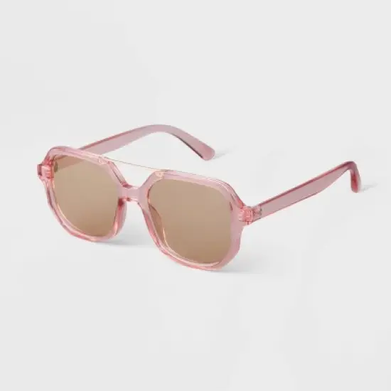 Women's Square Crystal Aviator Sunglasses - A New Day&trade; Pink image {1}