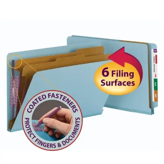 Smead End Tab Pressboard Classification File Folder with SafeSHIELD  Fasteners, 2 Dividers, Legal, Blue (29781) image {11}