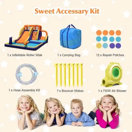 Costway Inflatable Waterslide 4-in-1 Kids Bounce Castle W/ Splash Pool（With 735W Blower） image {8}