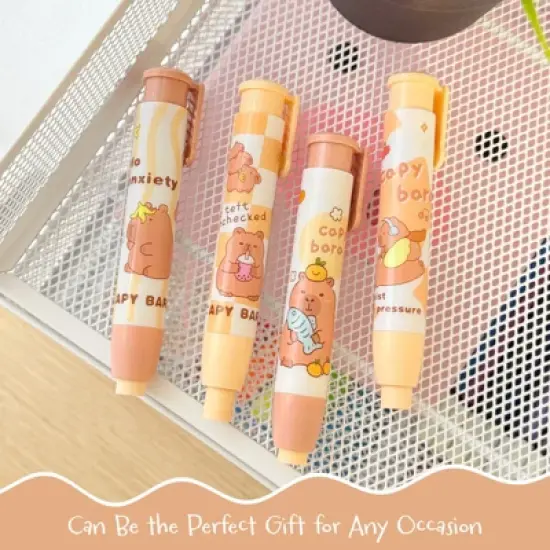Wrapables Retractable Capybara Erasers, Clickable Push Button, Stationery Office Supplies (Set of 4) image {4}