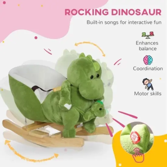 Cesicia Toddler Plush Dinosaur Animal Rocker with Seat Belt, 32 Songs, Kids Riding Horse Rocking Chair for 18-36 Months, Green image {4}