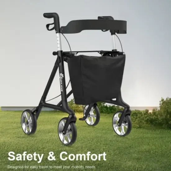 Whlicks Foldable Rollator Walkers with Seat for Seniors,  Adjustable Handles Height, 330 lbs Weight Capacity, Lightweight Rolling Walker, Black image {6}