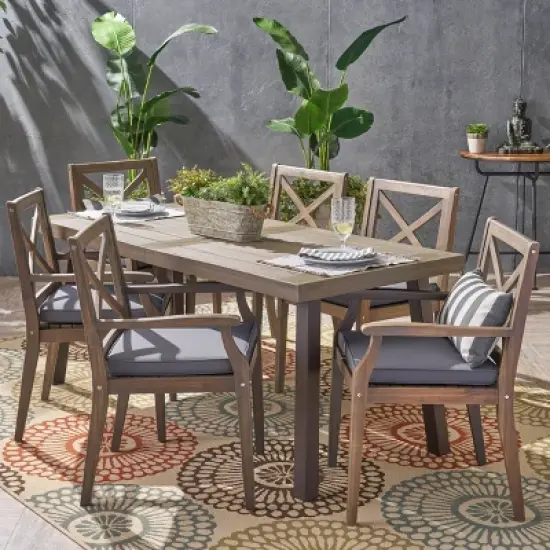 Juniper 7pc Acacia Wood Dining Set - Christopher Knight Home image {8}