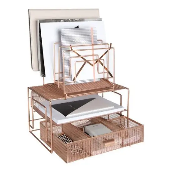Blu Monaco Workspace Desk Organizer - Desktop Rack with Tiered File Sorters and Drawer for Office Supplies, Paper, Devices, and Folders image {12}