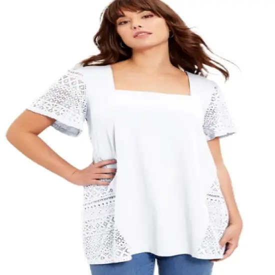 June + Vie by Roaman's Women&rsquo;s Plus Size Short-Sleeve Lace Tunic image {4}