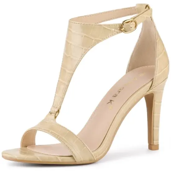 Allegra K Women's T Strap Croc Embossed Stiletto Heel Sandals image {10}