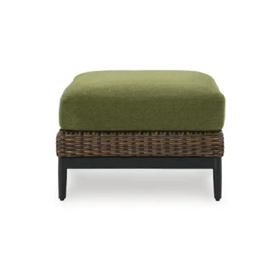 Signature Design by Ashley Horizon Hall Outdoor Ottoman with Cushion - All-Weather Resin Wicker - Green UV-Resistant Nuvella+ Fabric image {3}