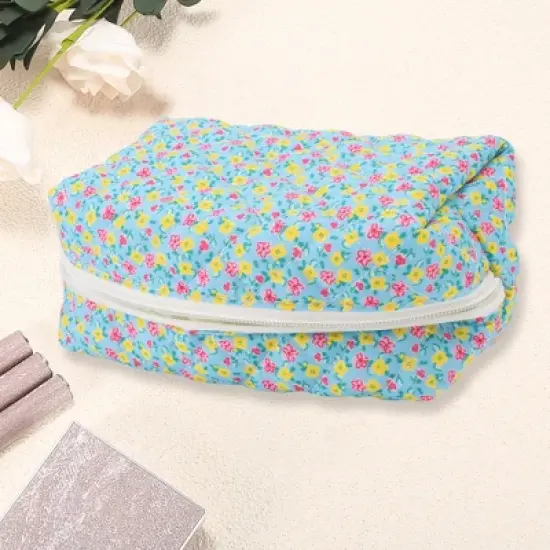 Unique Bargains Women Portable Flower Pattern Makeup Bag 1 Pc image {1}