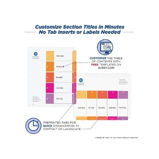 Avery Ready Index Customizable Table of Contents Asst Dividers 5-Tab Ltr 6 Sets 11187 image {5}