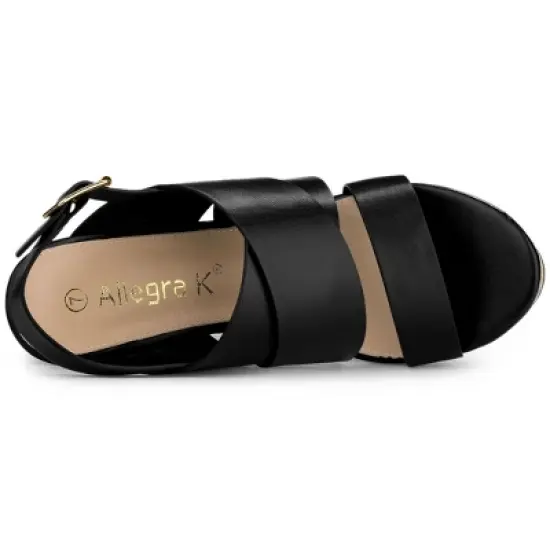 Allegra K Women's Wood Wedges Platform Wedge Sandals image {4}