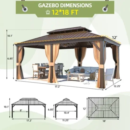 EROMMY 18 Ft. W X 12 Ft. D Aluminum Patio Gazebo image {2}