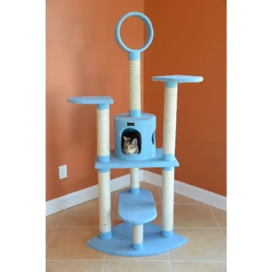 Armarkat B6605 65-Inch Classic Real Wood Cat Tree In Sky Blue, Jackson Galaxy Approved, Five Levels With Perch, Condo, Hanging Tunnel image {5}