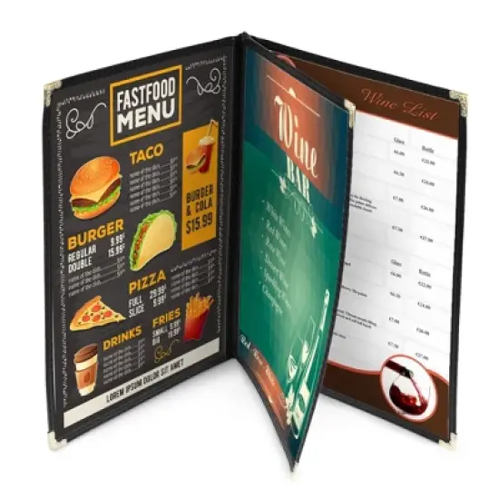 WeChef 60 Pack Restaurant Menu Covers 8.5 x 11" Book Style 3 Pages 6 Views Black image {5}