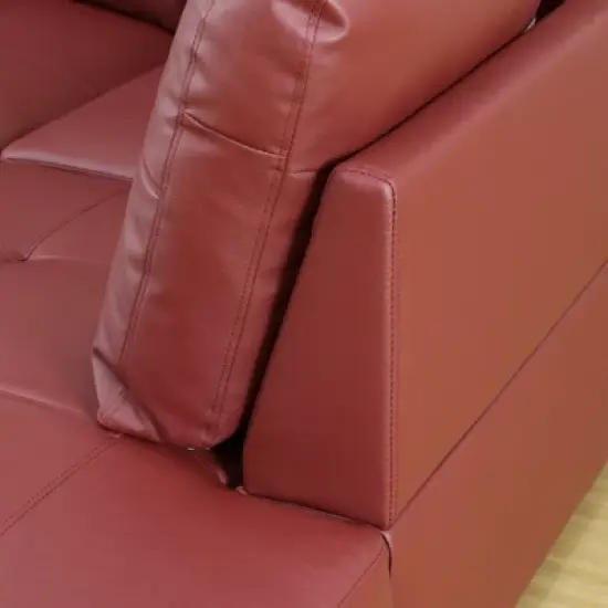 Elegant Red Semi-PU Leather Sectional Sofa - L-Shaped Design, Plush Cushions, Storage Ottoman, Modern Living Room Furniture image {3}