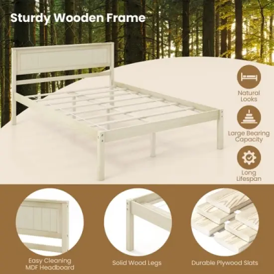 Costway Full/Queen/Twin Size Wooden Platform Bed Frame with Headboard Mattress Foundation Natural image {5}