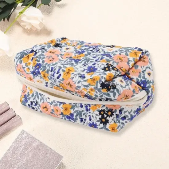 Unique Bargains Women Colored Flowers Makeup Bag 1 Pc image {1}