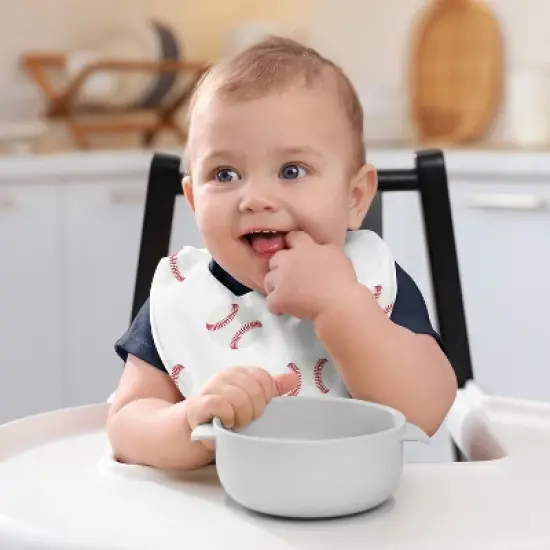 Sweet Jojo Designs Boy Fabric Baby Bibs Baseball Patch White Blue and Grey 3pc image {5}