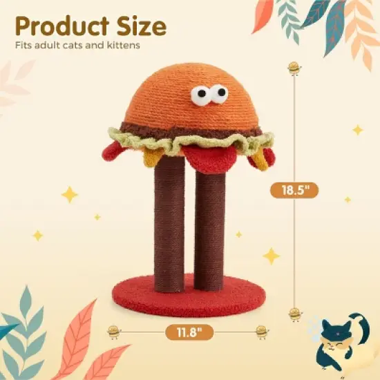 EROMMY 18.5" Hamburger Cat Tree, Cute Cat Scratcher With Dual Natural Durable Sisal Scratching Posts, Sisal Cat Scratcher Post For Indoor image {2}