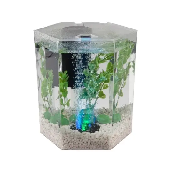 Tetra Bubbling LED Aquarium Kit 1gal Hexagon Shaped with Color-Changing Light Disc Aquarium Decor image {2}