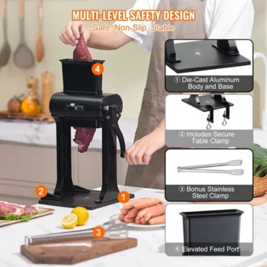 VEVOR Commercial Meat Tenderizer, Heavy Duty Stainless Steel Meat Tenderizer Machine, Quick and Easy Manual Operation Kitchen Tool, 5.8" Feed Port image {5}