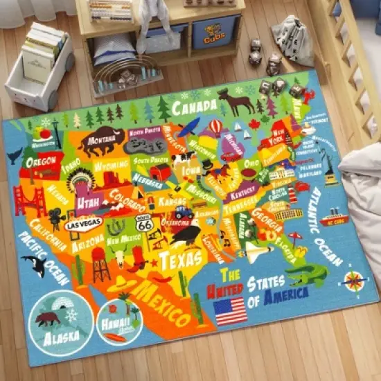 KC Cubs: Educational Rug: USA Map, 5x7' Playmat image {2}