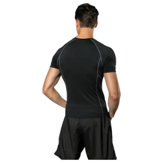 Anna-Kaci Active Men's Short Sleeve Compression Workout Shirt with Moisture-Wicking Fabric and Contrast Stitching image {3}