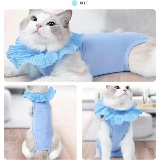 Cat Recovery Suit,Soft Anti-Licking Bodysuit with Adjustable Buckle,E-Collar Substitute,Warm After Shaving Light Blue M image {2}
