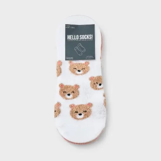 Women's Teddy Bear & Hearts 3pk Liner Socks - White/Oatmeal Heather/Pink 4-10 image {1}