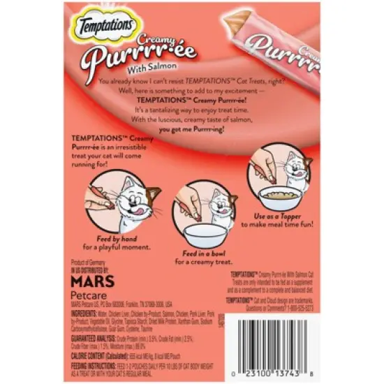 Temptations Creamy Puree with Salmon Lickable Squeezable Adult Cat Treats image {2}