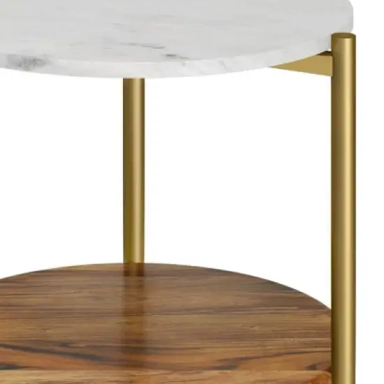 Fleetwood Round Marble and Wood Side Table White/Natural - WyndenHall image {6}