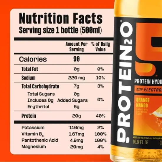 Protein2O 20g Clear Whey Protein Isolate Drink With Electrolytes - Orange Mango - 67.6 fl oz/4pk image {5}